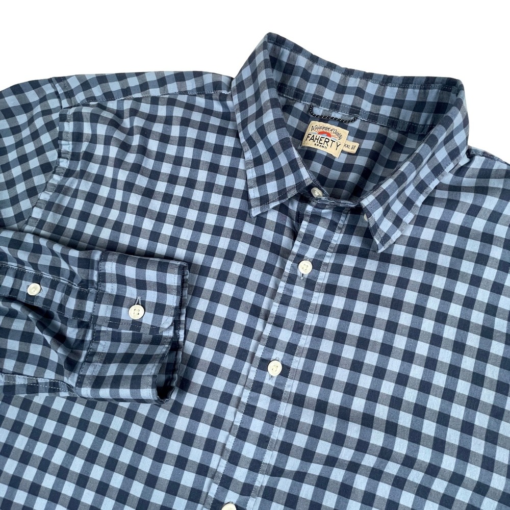 Faherty Mens XXL The Movement Shirt Blue Gingham Plaid Stretch Business Casual
